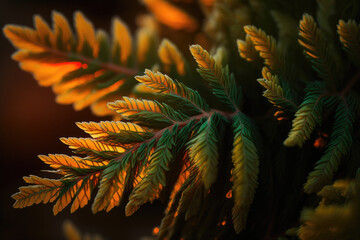Naklejka na ściany i meble the sun shines through thuja leaves. Generative AI