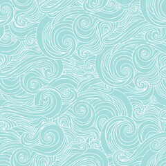 Abstract sea waves seamless pattern. Curly wavy doodle background. - 589513791