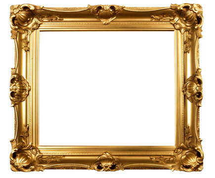 Elegant Gold Frame: Vintage-Inspired Isolated on White. Generative AI