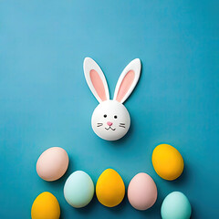 Easter Bunny and colorful eggs generative ai illustration. Easter is a Christian holiday that celebrates the belief in the resurrection of Jesus Christ