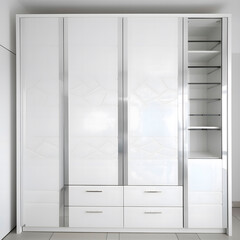 Built-in sliding wardrobe, white color created with Generative AI technology.