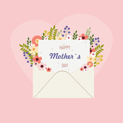 Happy mother`s day an envelope with flowers a postcard cute vector illustration