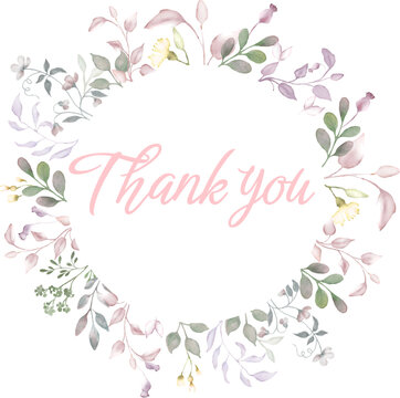 Watercolor wildflowers thank you card. Hand drawing floral illustration isolated on white background. Vector EPS.