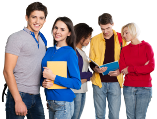 Group of Students with books isolated on white background
