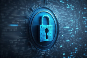 Security concept Lock on digital screen blu