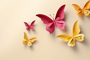papercut butterflies on a sheet of paper, generative ai