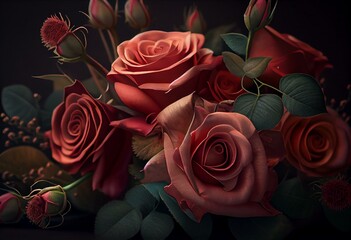 Rose bouquet Valentine day. Generative AI
