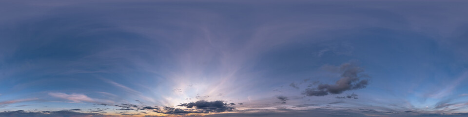sunset sky with evening clouds as seamless hdri 360 panorama view with zenith in spherical...