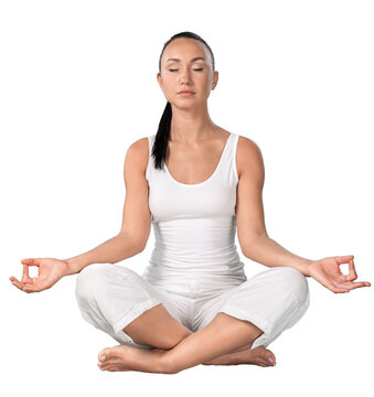 Young beautiful woman doing  yoga on white  background