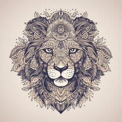 Lion in mandala style. Illustration AI Generative. - obrazy, fototapety, plakaty