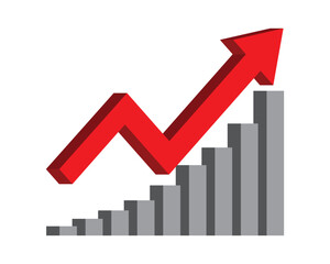 Growing business 3d red arrow on white. Profit red arrow, Vector illustration.Business concept, growing chart. Concept of sales symbol icon with arrow moving up. Economic Arrow With Growing Trend.	
