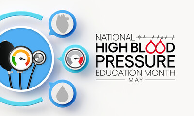 National High Blood pressure (HBP) education month is observed every year in May. it is also called hypertension. 3D Rendering