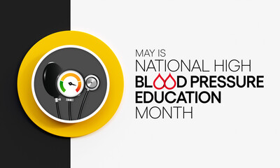 National High Blood pressure (HBP) education month is observed every year in May. it is also called hypertension. 3D Rendering
