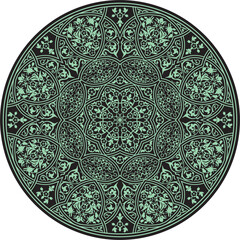 Vector green arabic national round ornament. Ethnic circle, eastern and african peoples of asia, persia, iran, iraq, syria.