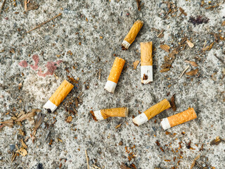 Disposing of smoked cigarette butts in public Dirty and destroying the environment