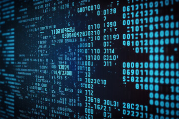 blue digital binary data on computer