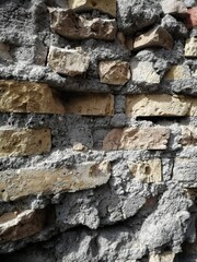 Detail of the section of a concrete and brick wall, demolished for the renovation of a building.