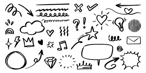 set of Hand drawn doodle elements for concept design isolated on white background. vector illustration. - 589523335
