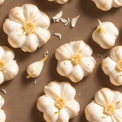 seamless image, tileable, garlic on a wood table