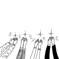 Applause hand draw, doodle clapping ovation. thumbs up gesture isolated on white background , vector illustration.