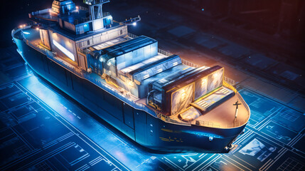 Fototapeta premium A futuristic electric cargo transport ship, showcasing its ability to transport goods across oceans and seas