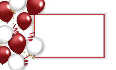 Red and white balloons flying up, realistic vector