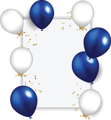 Blue and white balloons flying up, realistic vector