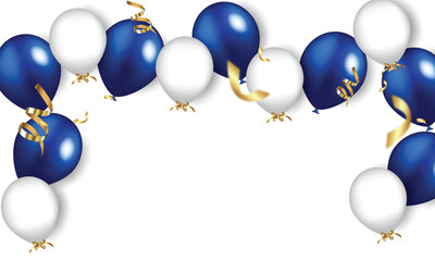 Blue and white balloons flying up, realistic vector
