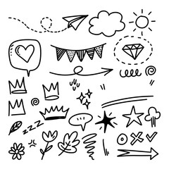 set of Hand drawn doodle elements for concept design isolated on white background. vector illustration. - 589524374