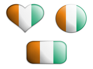 colorful national art flag of cote divoire figures bottoms on a white background . concept collage. 3d illustration.