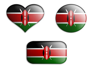 colorful national art flag of kenya figures bottoms on a white background . concept collage. 3d illustration.