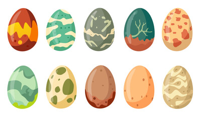 Cartoon color dinosaur whole eggs icons set. Vector flat illustration isolated on white background