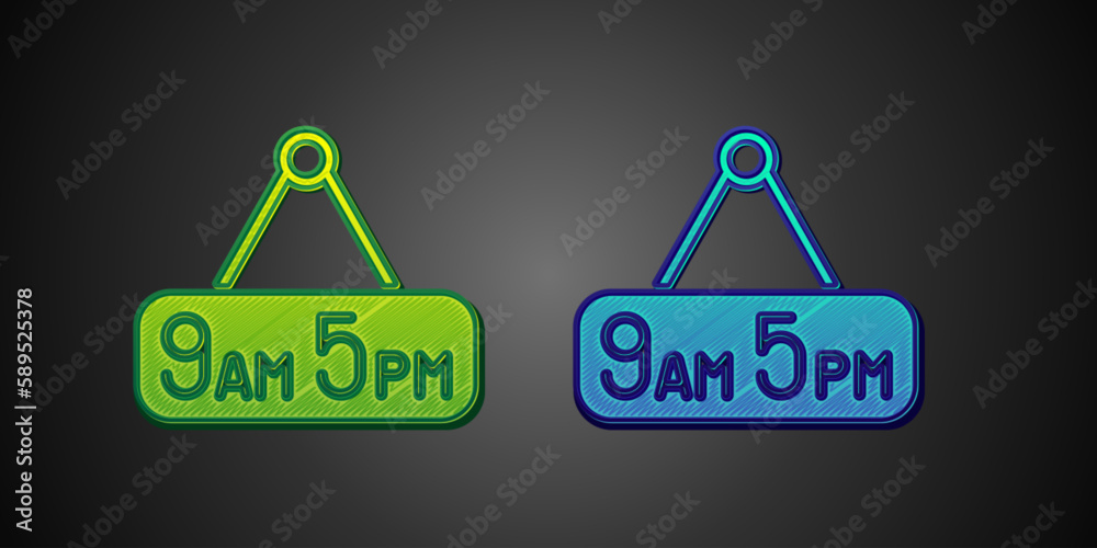 Wall mural Green and blue From 9 to 5 job icon isolated on black background. Concept meaning work time schedule daily routine classic traditional employment. Vector