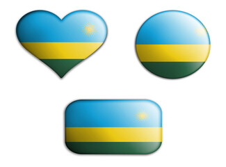 colorful national art flag of rwanda figures bottoms on a white background . concept collage. 3d illustration.