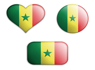 colorful national art flag of senegal figures bottoms on a white background . concept collage. 3d illustration.