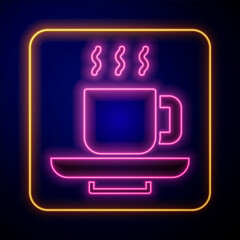 Glowing neon Coffee cup icon isolated on black background. Tea cup. Hot drink coffee. Vector