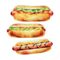 Hand Drawn Hot Dog, Watercolor Sketch,Vector Illustration For Food Design.