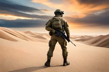 Lone Soldier standing in the desert