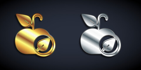 Fototapeta premium Gold and silver Apple icon isolated on black background. Excess weight. Healthy diet menu. Fitness diet apple. Long shadow style. Vector