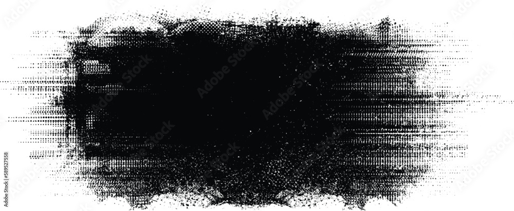 Poster Glitch distorted grunge layer  . Noise destroyed texture . Trendy defect error shapes . Overlay grunge texture . Distressed effect .Vector shapes with a halftone dots screen print texture.