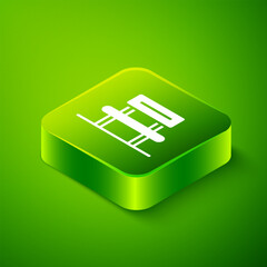 Isometric Waiting hall icon isolated on green background. Green square button. Vector