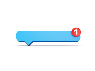 3d Simple Blue Chat Box Icon, One New Message Notification Icon On White Background, 3d illustration