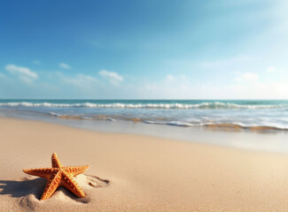 Fototapeta na wymiar Beach sand with stars and shells. Illustration AI Generative