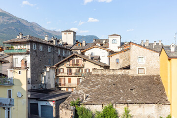 Fototapeta na wymiar a view over Aosta city, Aosta Valley, Italy