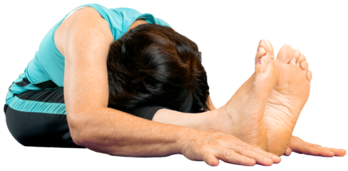 asian senior woman doing yoga meditation, stretching legs and arms at home. Cutout. Selfcare, healthy lifestyle, relaxation concept.