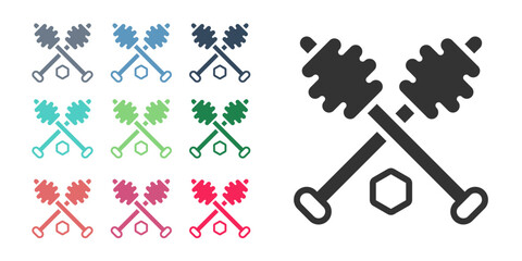 Black Honey dipper stick icon isolated on white background. Honey ladle. Set icons colorful. Vector