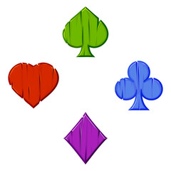 Set of colored playing card suits isolated, Heart, spade, club and diamond