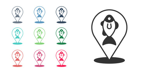 Black Location fishing icon isolated on white background. Fishing place. Set icons colorful. Vector