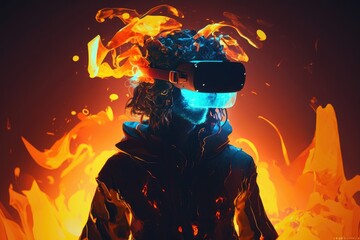 Obraz na płótnie Canvas Man wearing virtual reality goggles. Future technology concept