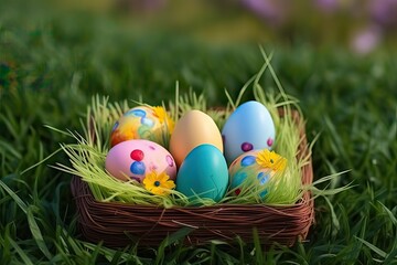 Easter composition on grass backgrount